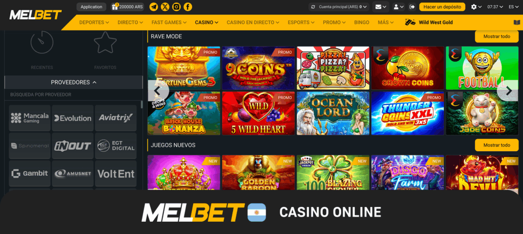 Melbet Argentina juegos de casino variados
